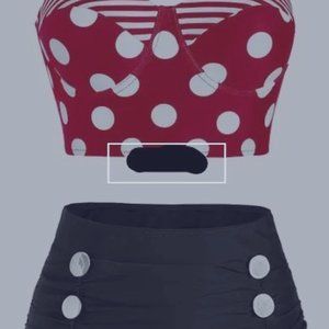 NWT Dresslily Polka Dot Striped Button Embellished Molded Tankini Swimwear 2XL